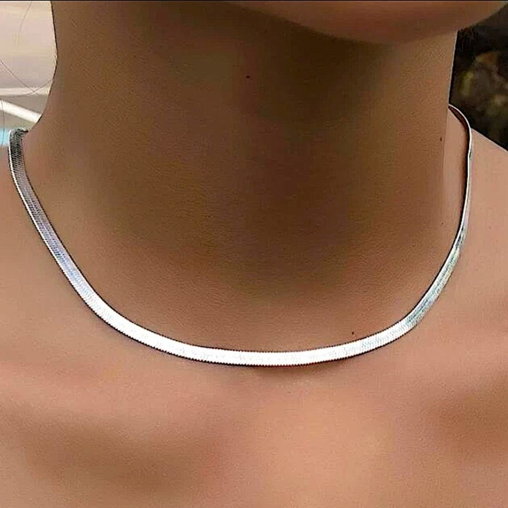 STERLING SILVER HERRINGBONE NECKLACE 5mm WIDTH - Picture 2 of 5